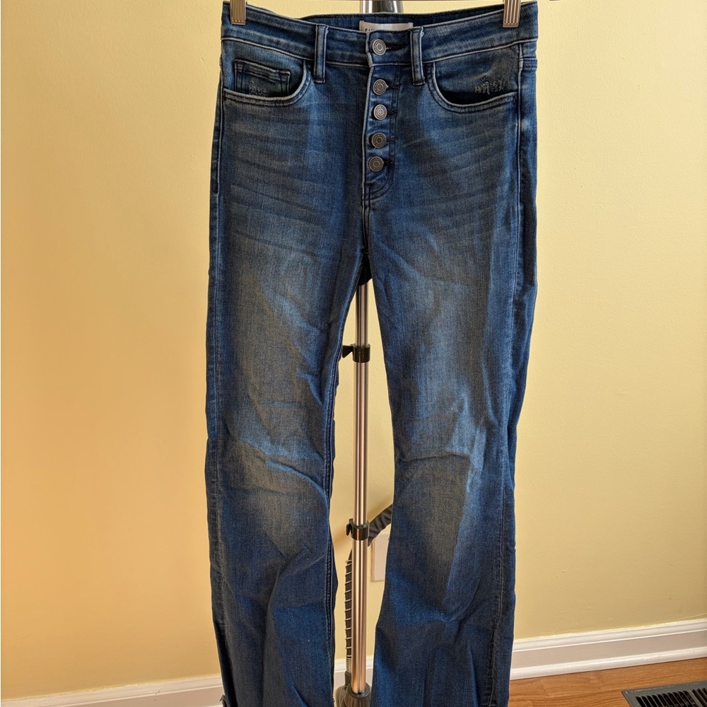 Flying Monkey Womens Dark Blue Bell Bottom Jeans